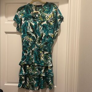 Gibson Tropical Print Dress in Teal, Green & Yellow
